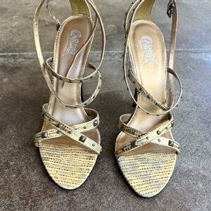 Carlos by Carlos Santana Metallic Gold Textured Strappy Heels